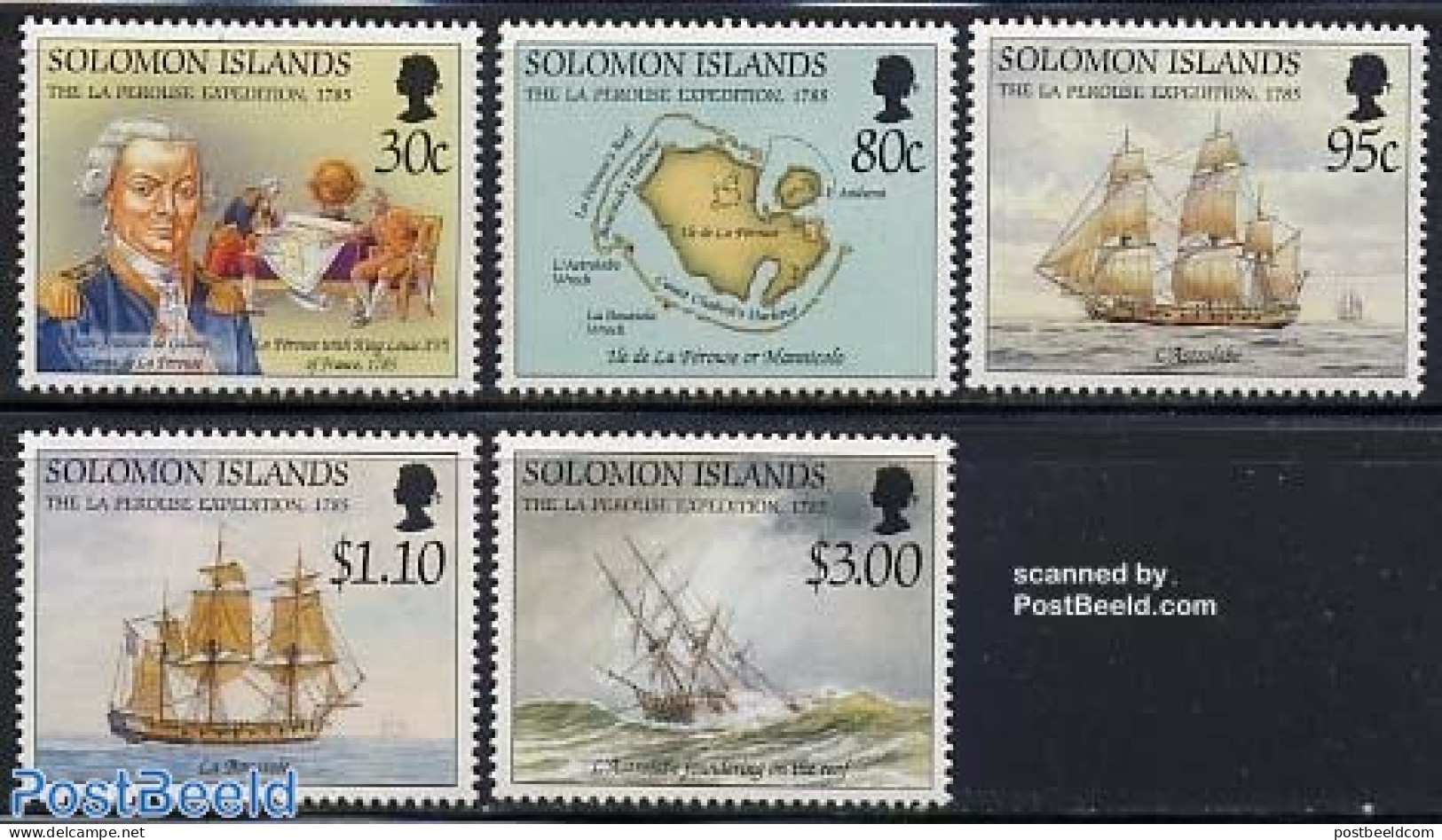 Solomon Islands 1994 La Perouse Expedition 5v, Mint NH, History - Transport - Various - Explorers - Ships And Boats - .. - Esploratori