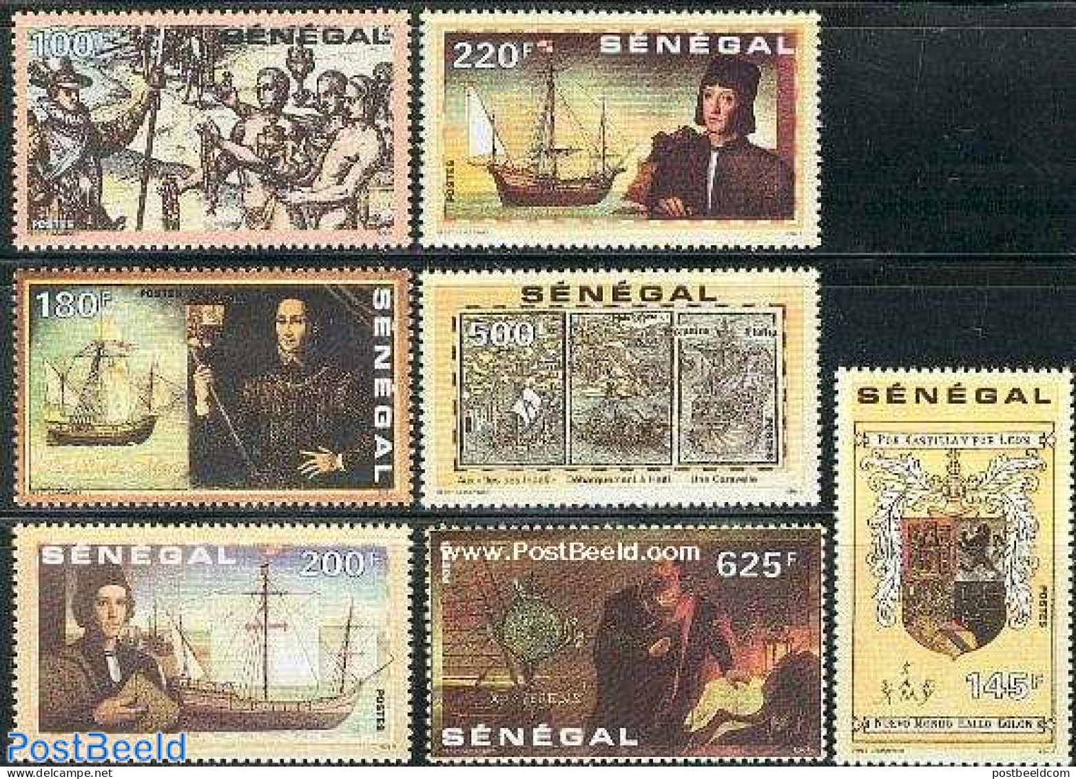 Senegal 1991 Discovery Of America 7v, Mint NH, History - Transport - Coat Of Arms - Explorers - Ships And Boats - Explorers