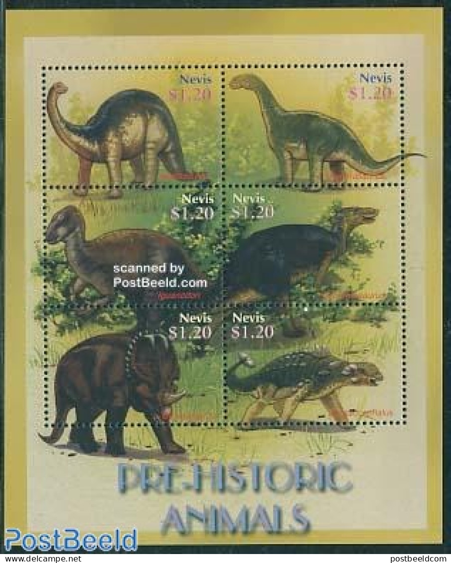 Nevis 2005 Prehistoric Animals 6v M/s, Apatosaurus, Mint NH, Nature - Prehistoric Animals - Vor- U. Frühgeschichte