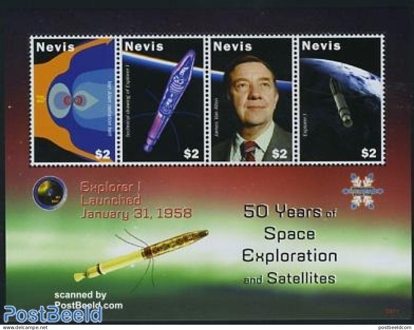 Nevis 2008 50 Years Of Space Exploration 4v M/s, Mint NH, Transport - Space Exploration - St.Kitts Und Nevis ( 1983-...)