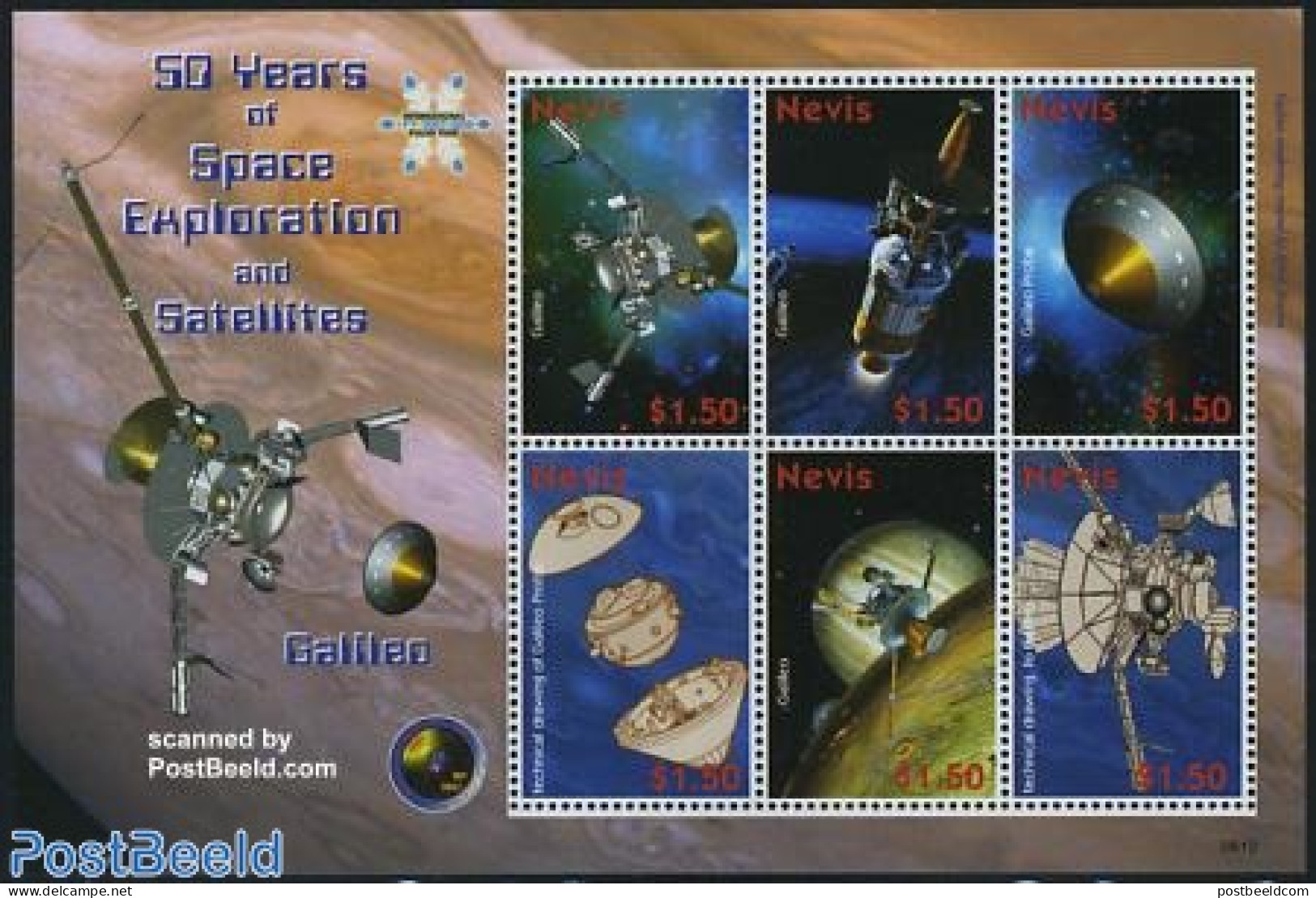 Nevis 2008 50 Years Of Space Exploration 6v M/s, Mint NH, Transport - Space Exploration - St.Kitts And Nevis ( 1983-...)