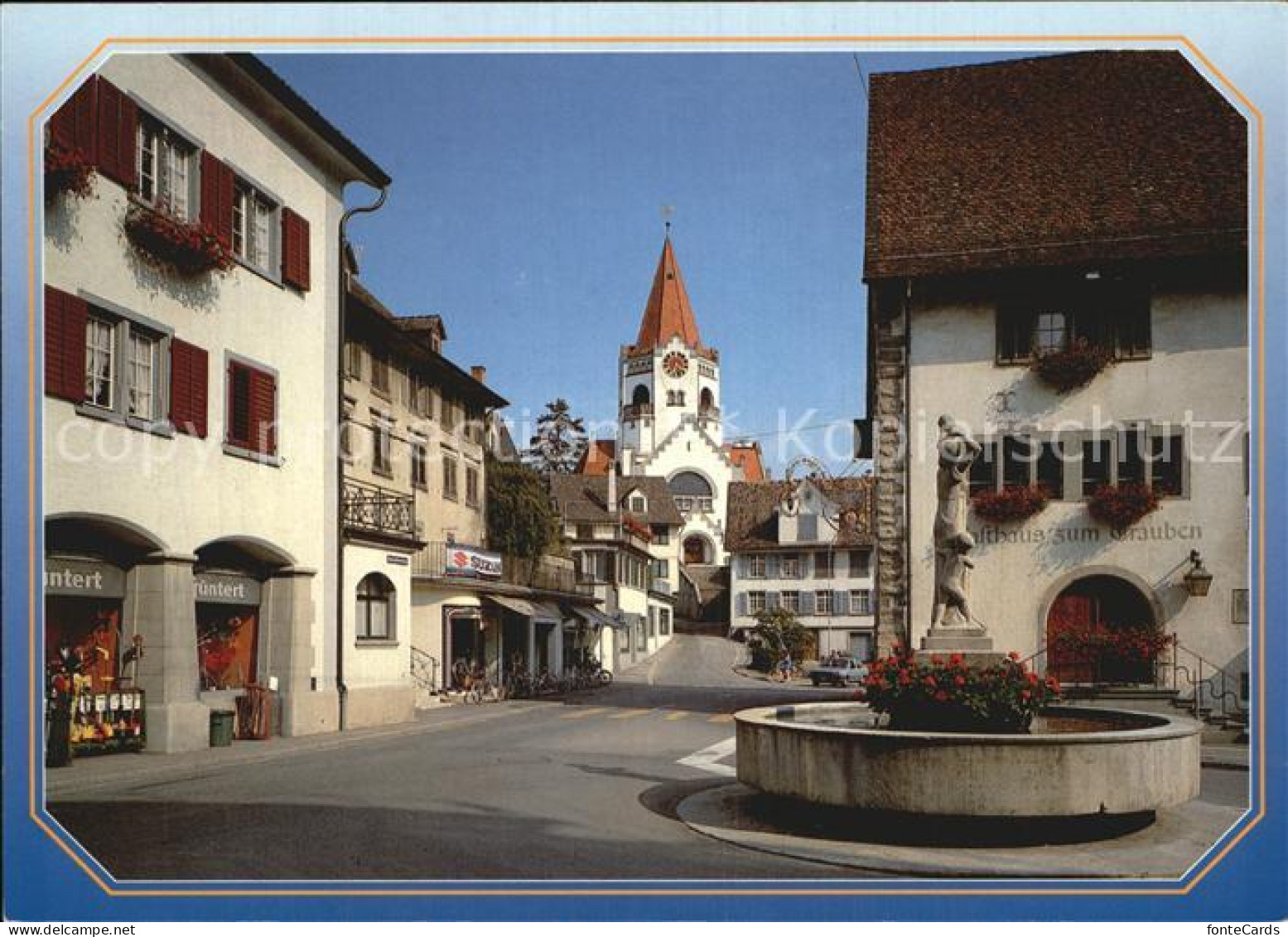 12587742 Weinfelden Zentrum Brunnen Gasthaus Hauptstrasse Kirche Weinfelden - Autres & Non Classés