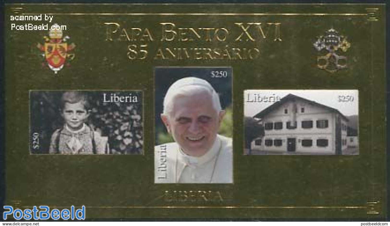Liberia 2012 Pope Benedict XVII 85th Birthday S/s, Gold, Mint NH, Religion - Pope - Popes