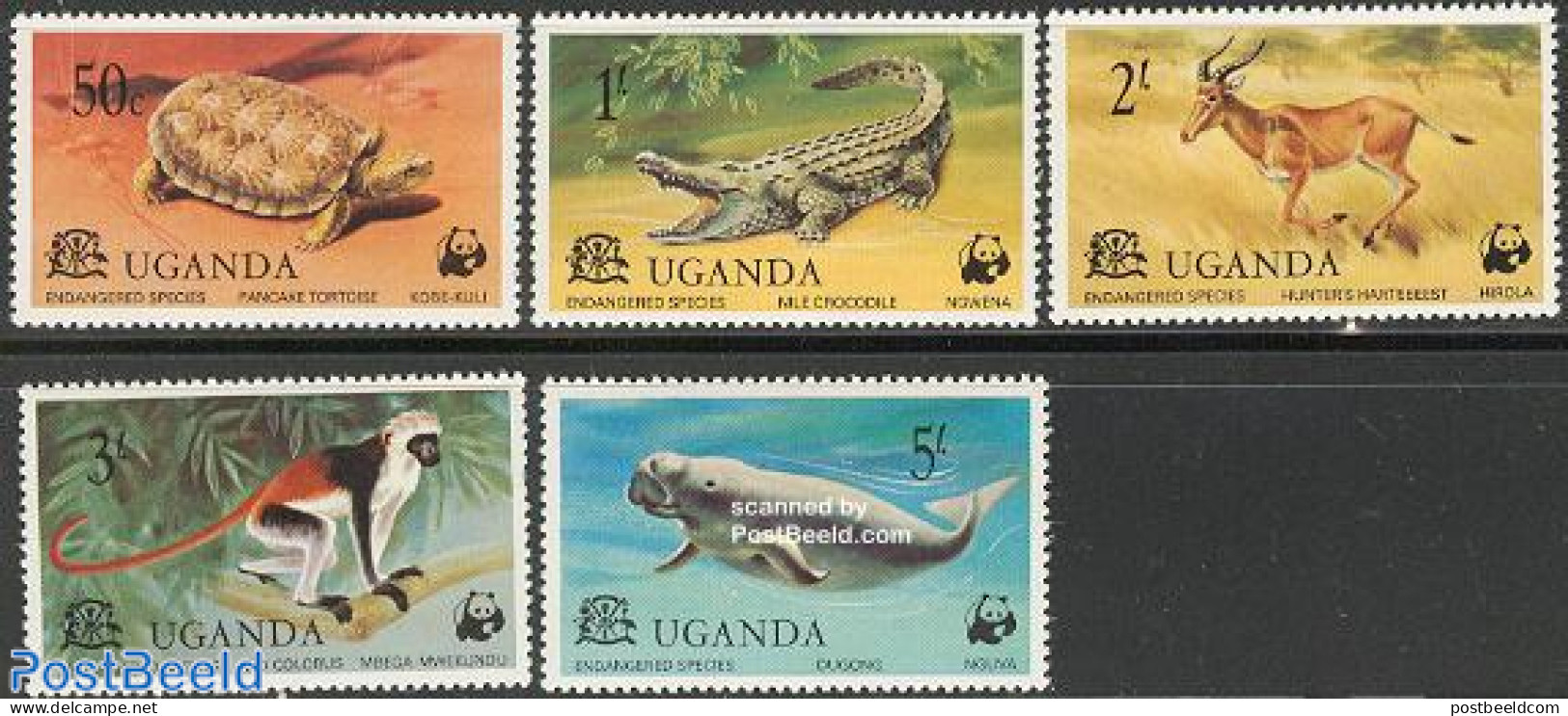 Uganda 1977 WWF, Animals 5v, Mint NH, Nature - Various - Animals (others & Mixed) - Crocodiles - Monkeys - Reptiles - .. - Emisiones Comunes