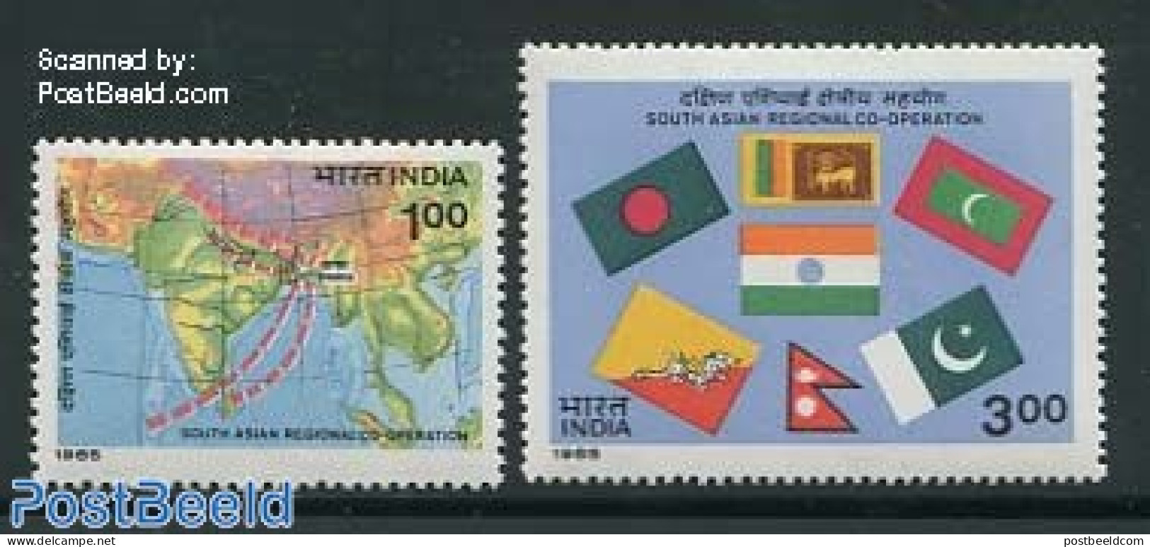 India 1985 South Asian Conference 2v, Mint NH, History - Various - Flags - Maps - Ongebruikt