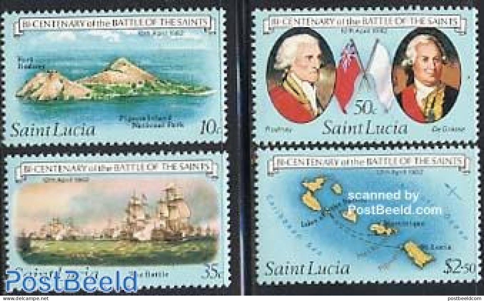 Saint Lucia 1982 Sea Battle 4v, Mint NH, Transport - Various - Ships And Boats - Maps - Barcos