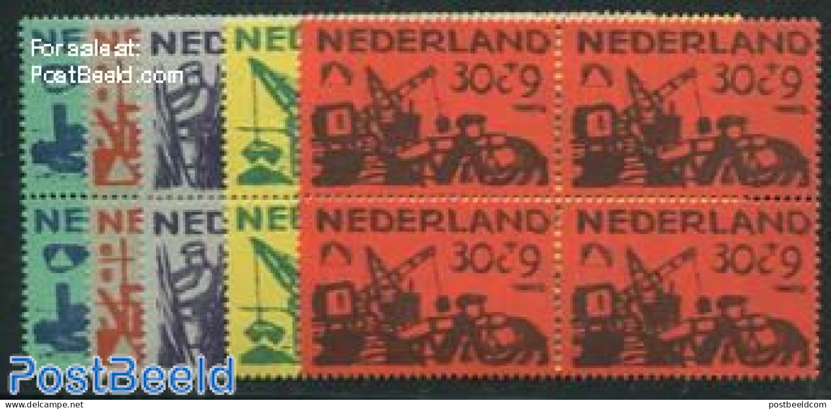 Netherlands 1959 Delta Works 5v, Blocks Of 4 [+], Mint NH, Transport - Ships And Boats - Nuovi