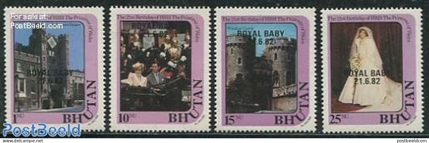 Bhutan 1982 Birth Of William 4v, Mint NH, History - Charles & Diana - Kings & Queens (Royalty) - Familles Royales