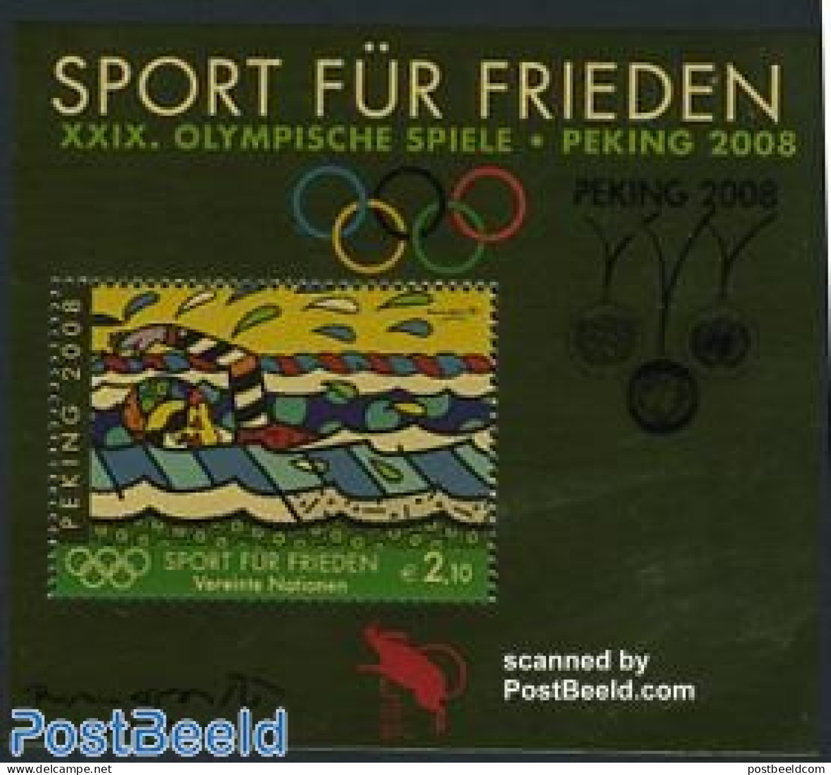 United Nations, Vienna 2008 Beijing Olympics S/s, Overprint, Mint NH, Sport - Olympic Games - Swimming - Natation