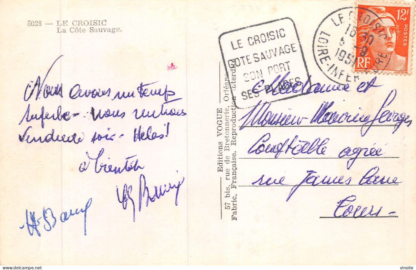 24-5391 :  OBLITERATION DAGUIN. LE CROISIC  5 SEPTEMBRE 1951 - Mechanical Postmarks (Other)