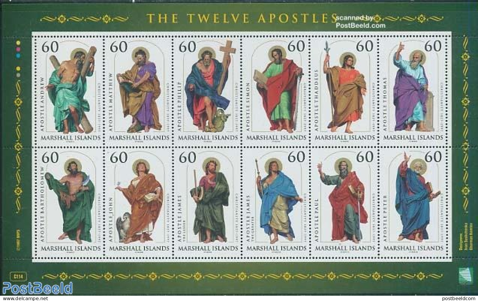 Marshall Islands 1997 12 Apostles 12v M/s, Mint NH, Religion - Religion - Andere & Zonder Classificatie