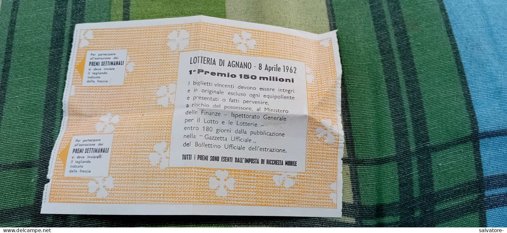 BIGLIETTO LOTTERIA AGNANO 1962 - Lottery Tickets