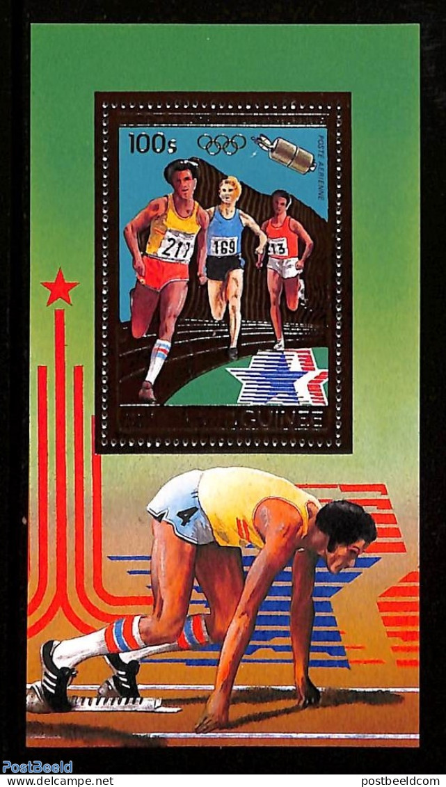 Guinea, Republic 1985 Olympic Games, Gold, S/s, Mint NH, Sport - Transport - Athletics - Olympic Games - Space Explora.. - Leichtathletik