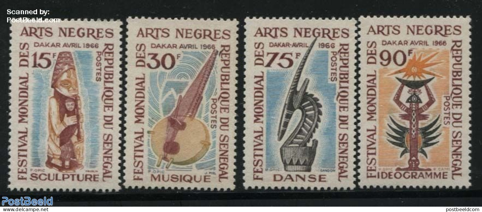 Senegal 1966 Negro Art 4v, Mint NH, Performance Art - Various - Music - Folklore - Musica