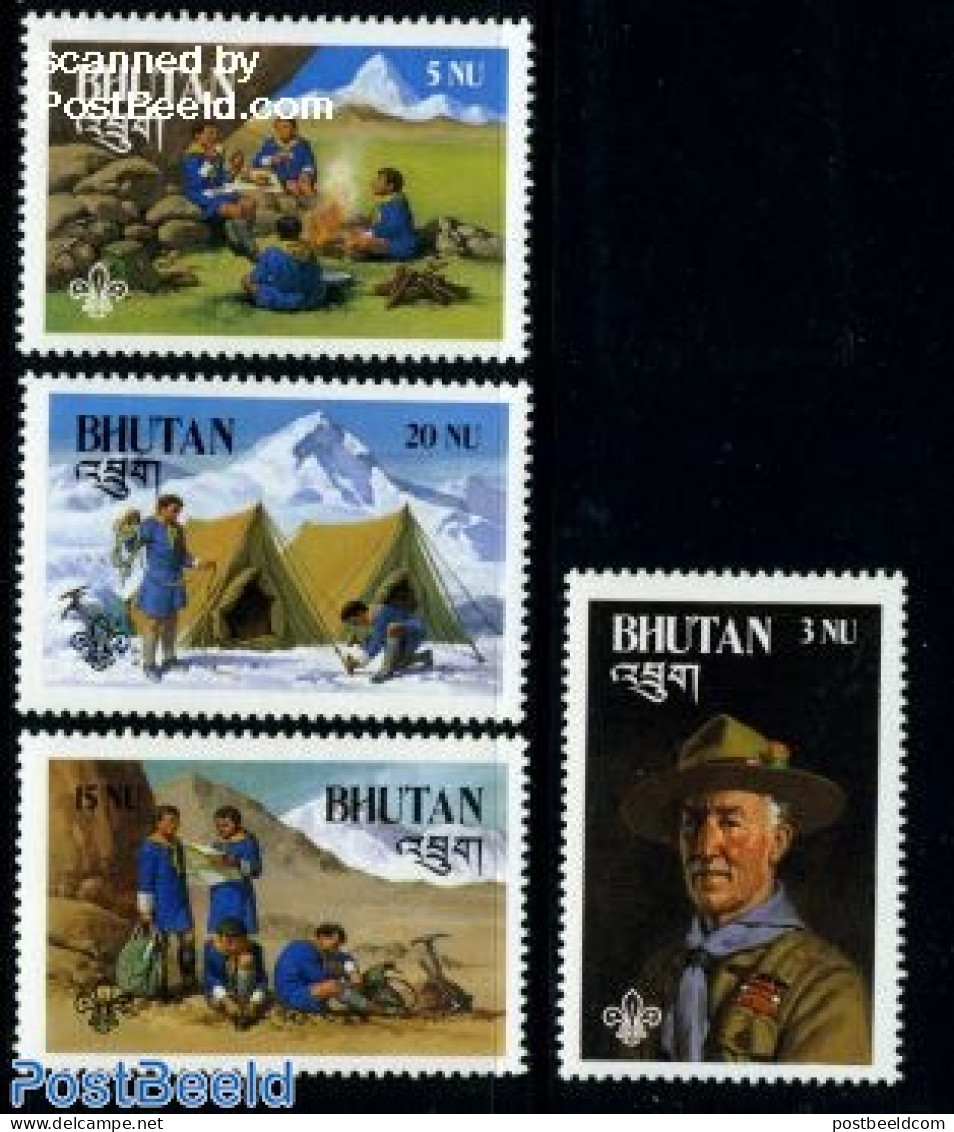 Bhutan 1982 75 Years Scouting 4v, Mint NH, Sport - Scouting - Bhután