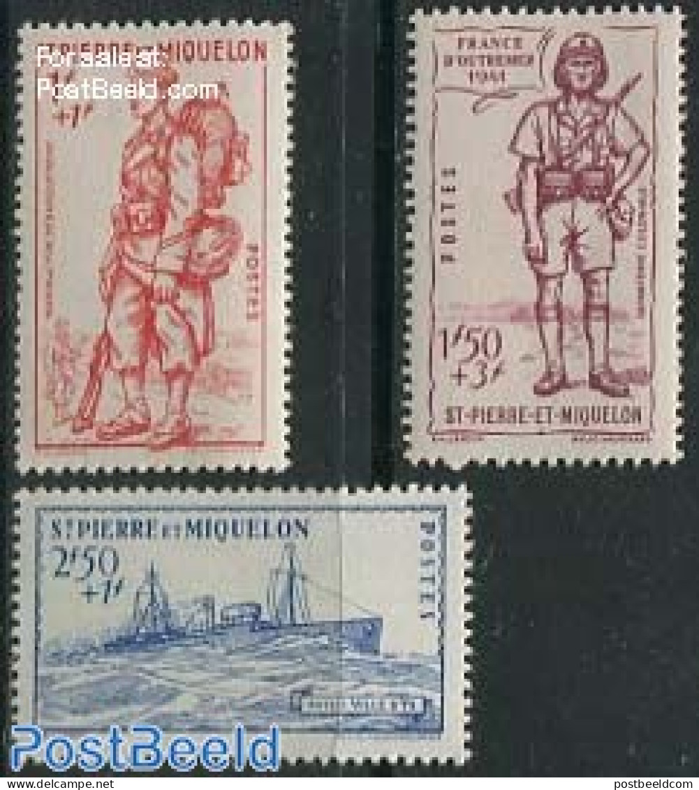 Saint Pierre And Miquelon 1941 National Defense 3v, Mint NH, Transport - Various - Ships And Boats - Uniforms - Bateaux