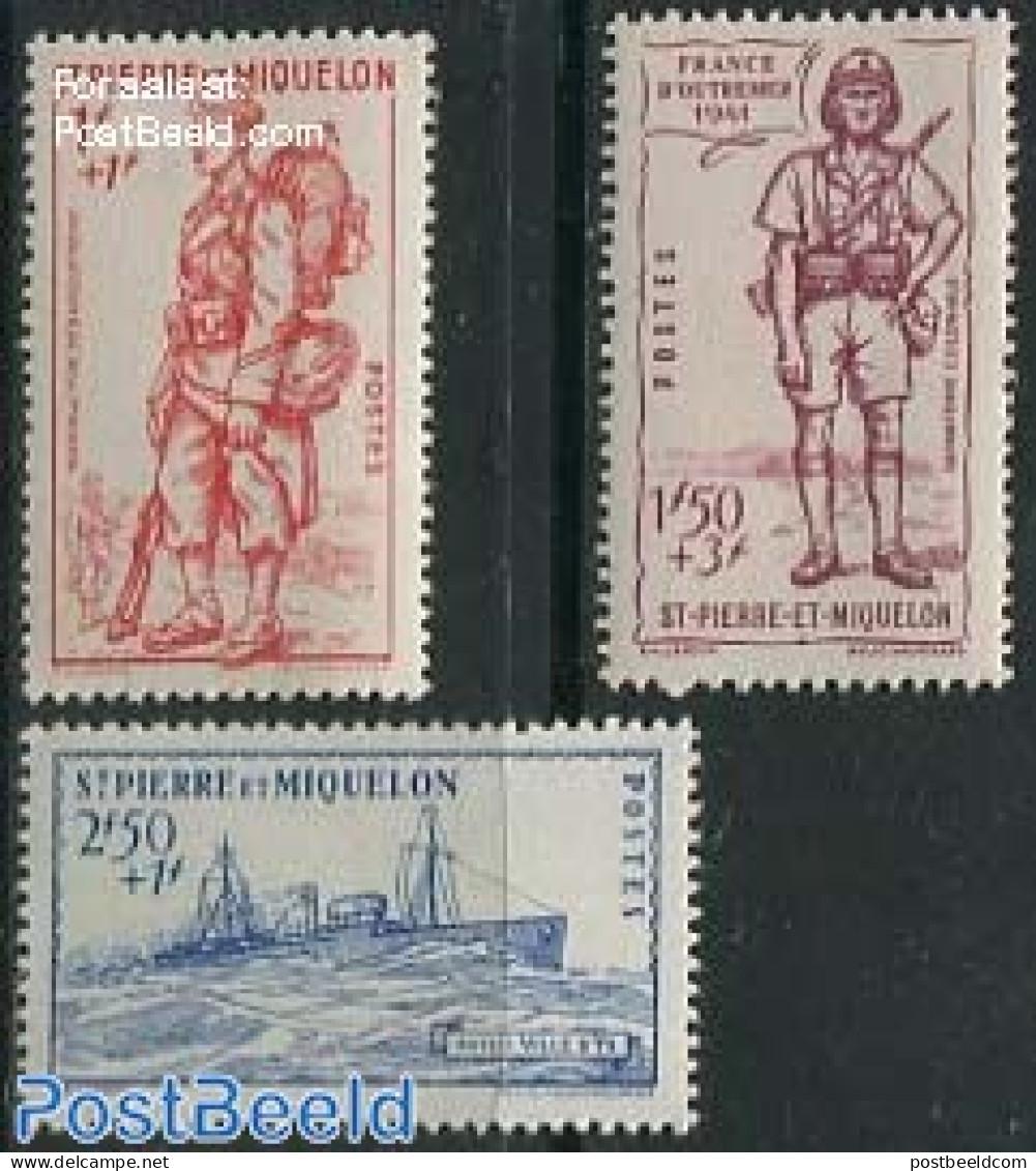 Saint Pierre And Miquelon 1941 National Defense 3v, Mint NH, Transport - Various - Ships And Boats - Uniforms - Schiffe