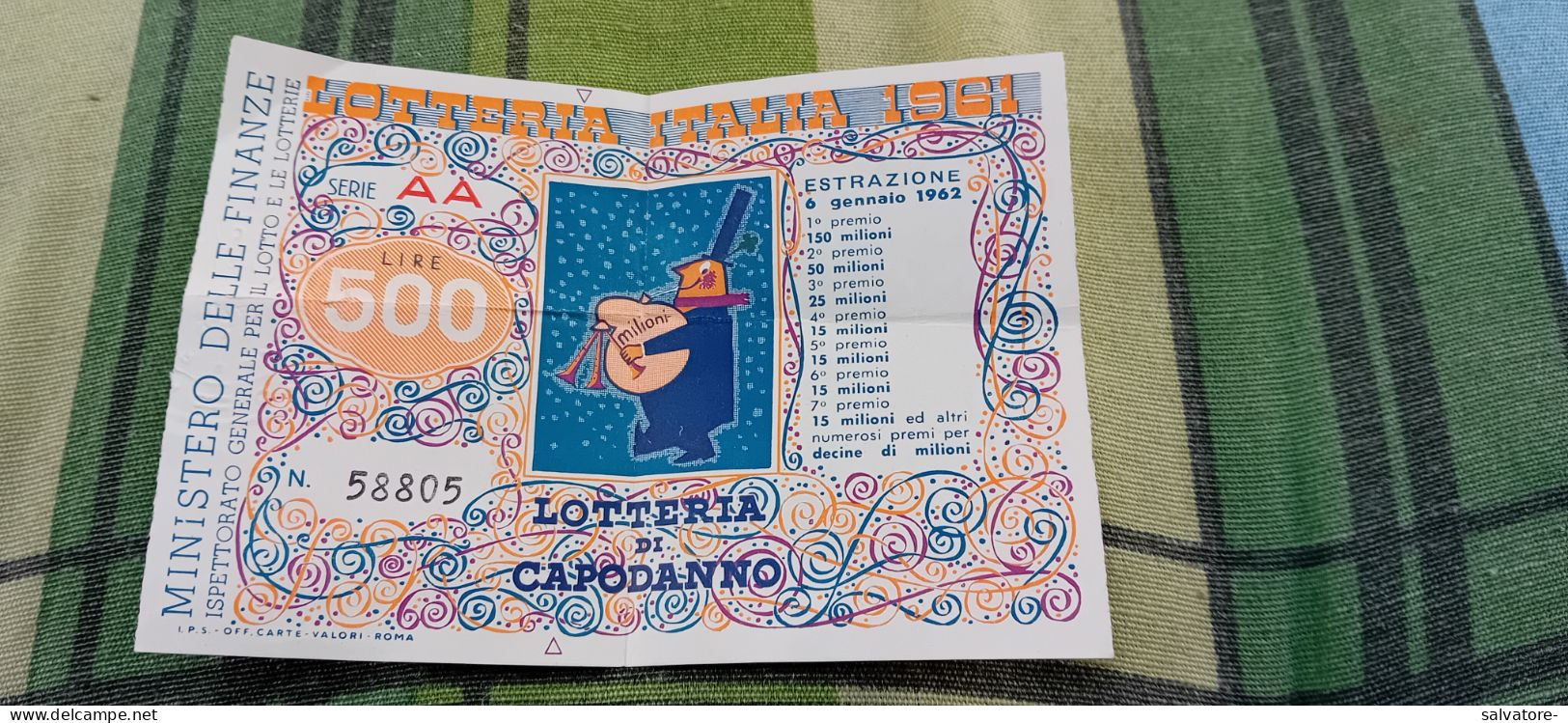 BIGLIETTO LOTTERIA AGNANO 1962 - Billetes De Lotería