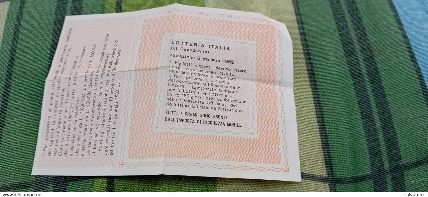 BIGLIETTO LOTTERIA AGNANO 1962 - Lottery Tickets