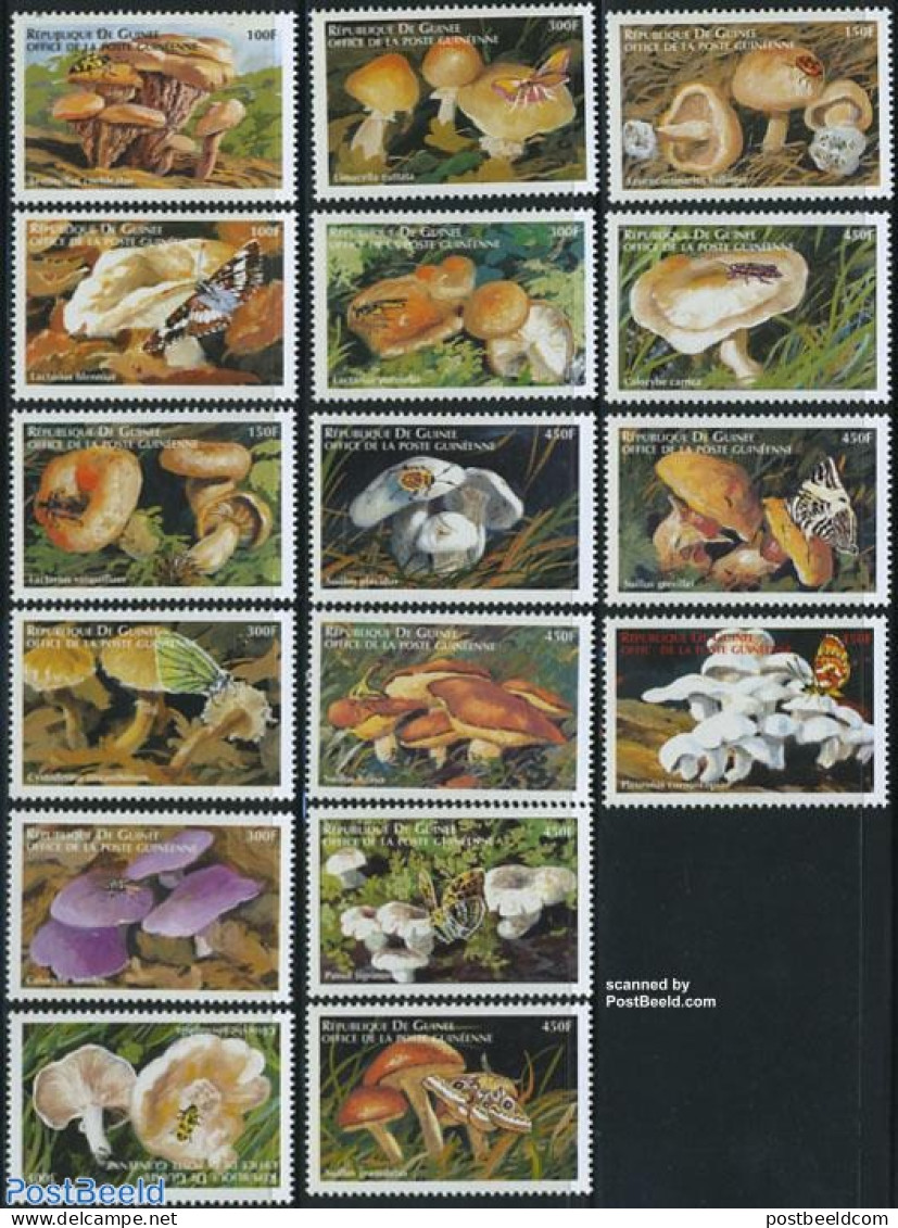 Guinea, Republic 1999 Mushrooms & Insects 16v, Mint NH, Nature - Insects - Mushrooms - Funghi