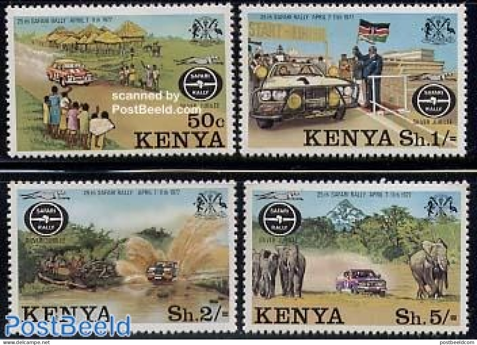 Kenia 1977 Safari Rallye 4v, Mint NH, Nature - Sport - Transport - Various - Elephants - Autosports - Sport (other And.. - Voitures