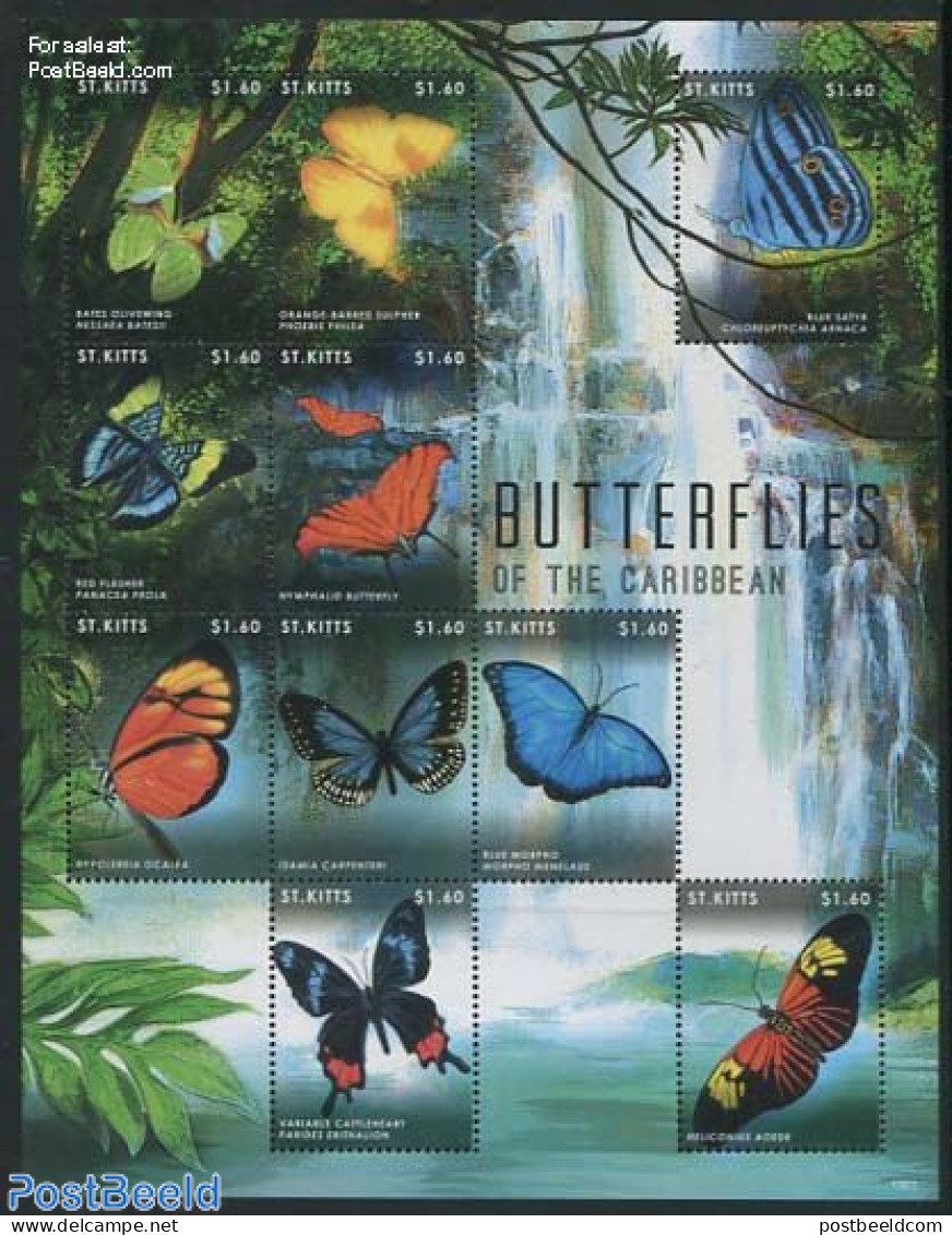 Saint Kitts/Nevis 2013 Butterflies 10v M/s, Mint NH, Nature - Butterflies - Sonstige & Ohne Zuordnung