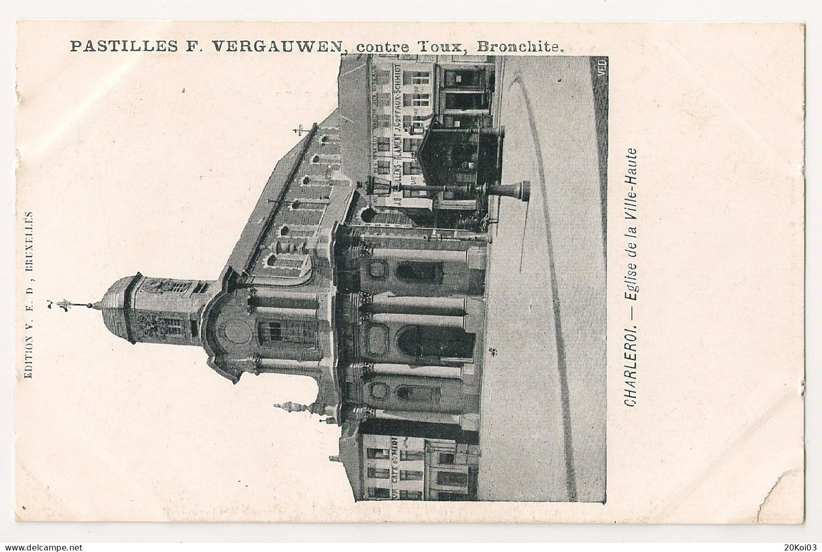 Charleroi, Eglise De La Ville-Haute, Pastilles F. Vergauwen, Contre Toux, Bronchete, Hainaut_Rare! TTB CPA Vintage - Charleroi