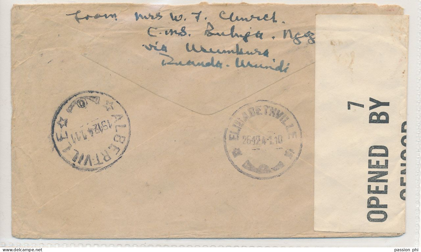 RUANDA URUNDI CENSORED COVER FROM USUMBURA 12.12.41 TO KANDY CEYLON (SRI LANKA) - Storia Postale