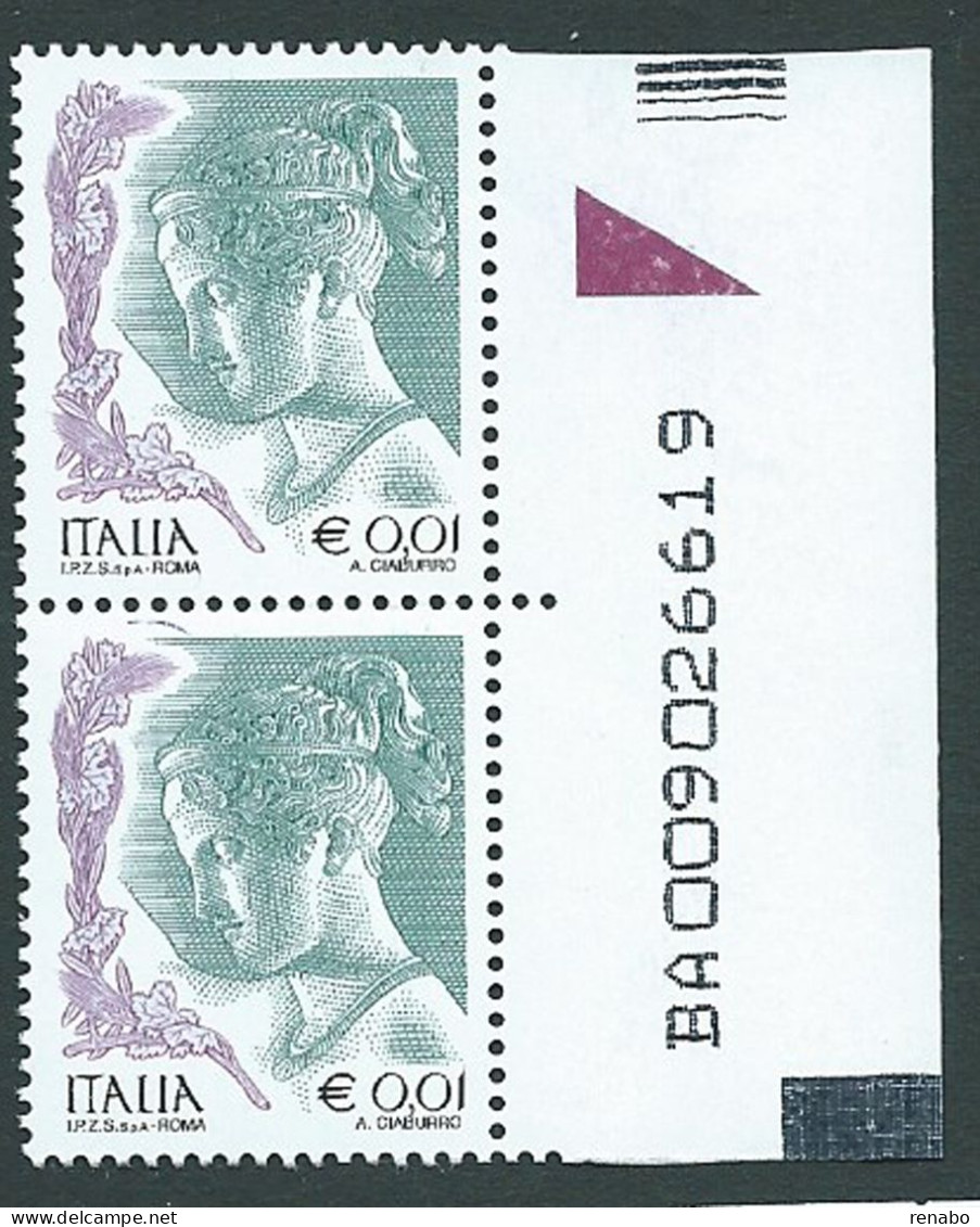 Italia 2003 ; La Donna Nell' Arte Da € 0,01 S.p.A.: Coppia Con Codice Alfanumerico - 2001-10: Ungebraucht