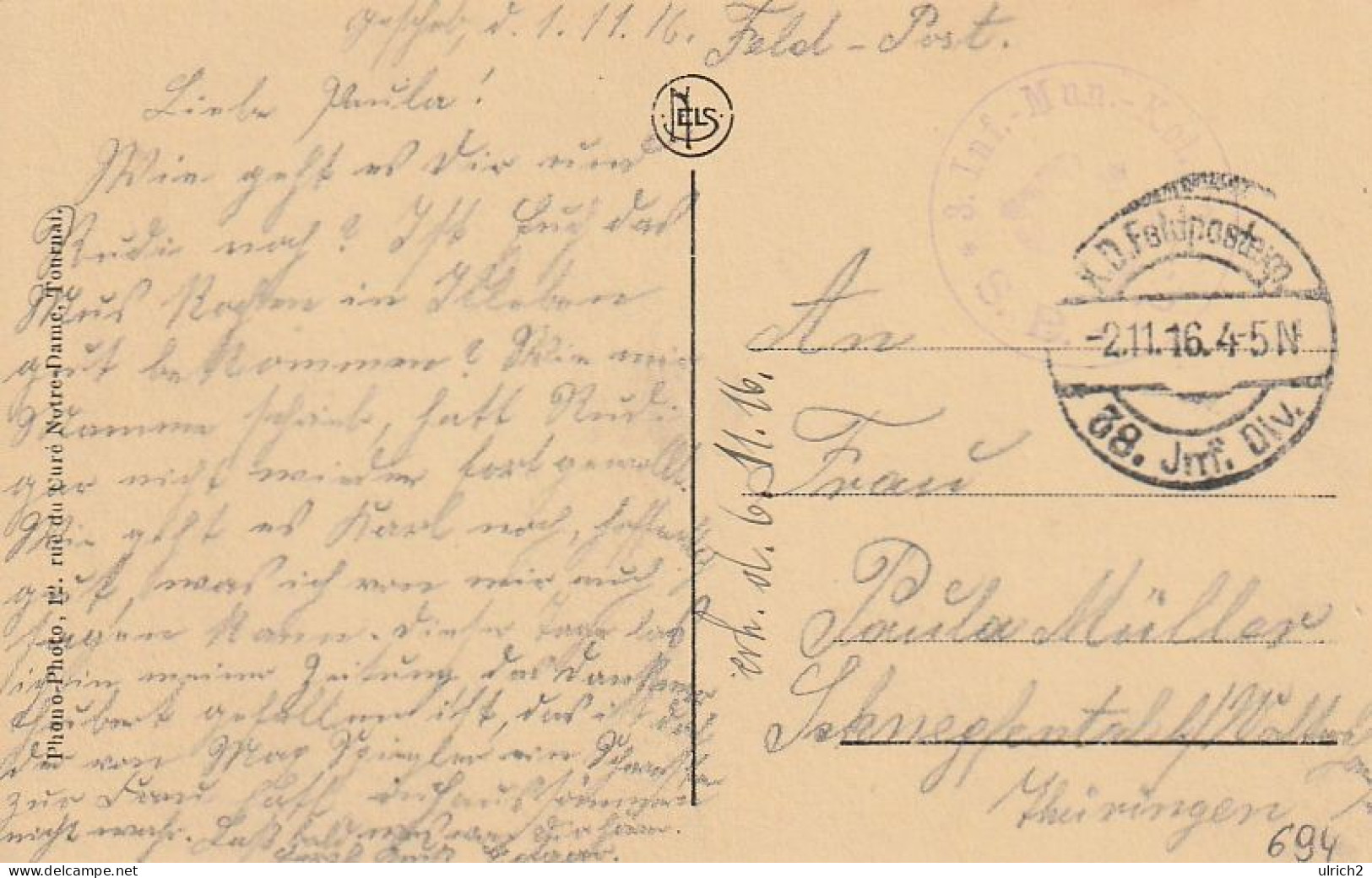 AK Cambrai - Cathedrale - Feldpost 3. Inf. Mun.-Kol. 38. I.-D. - 1916  (69002) - Cambrai