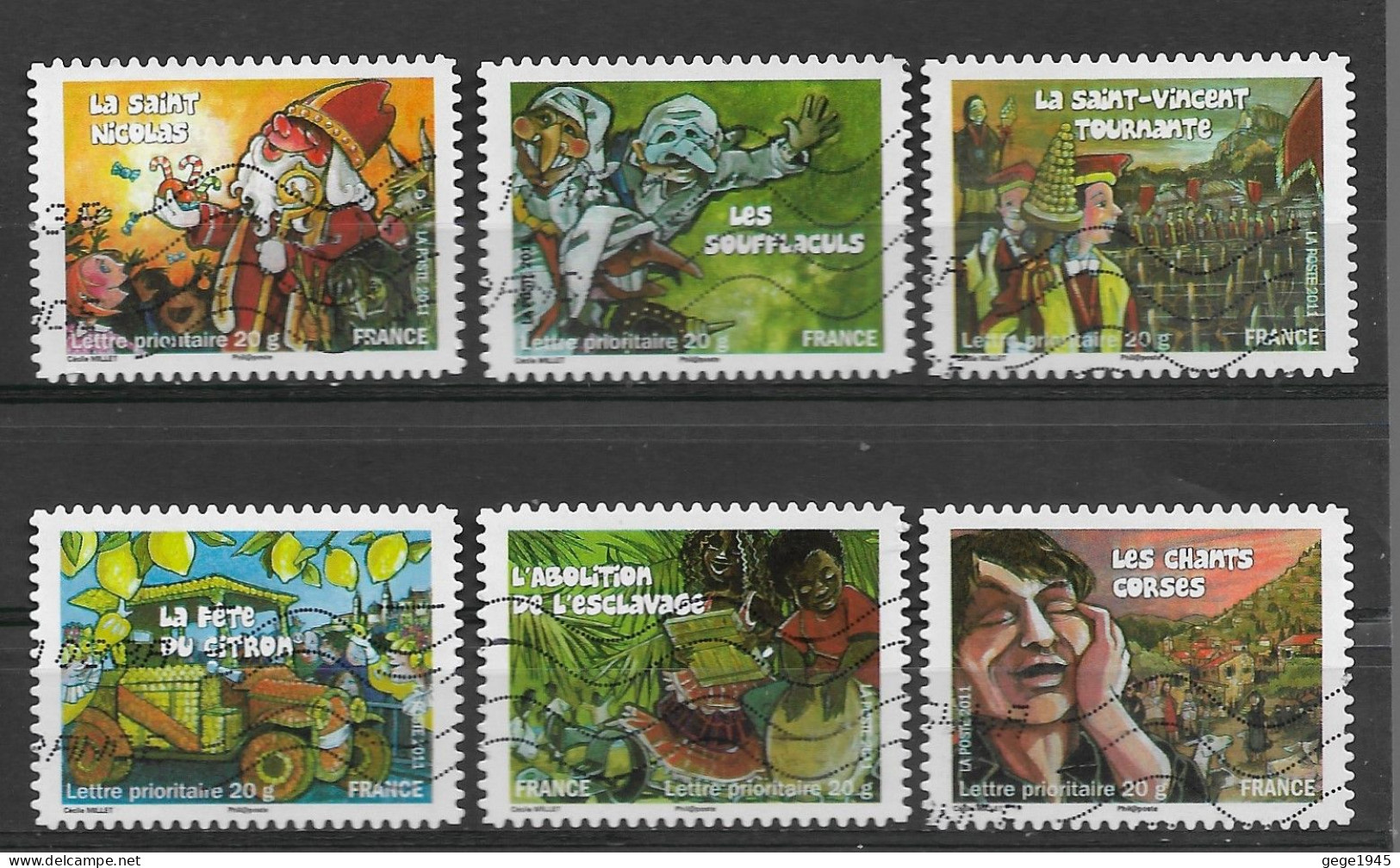 France 2011 Oblitéré Autoadhésif  N° 578 - 581 - 583 - 586 - 588 - 589    -   Fêtes  Et  Traditions Des Régions  ( II ) - Used Stamps