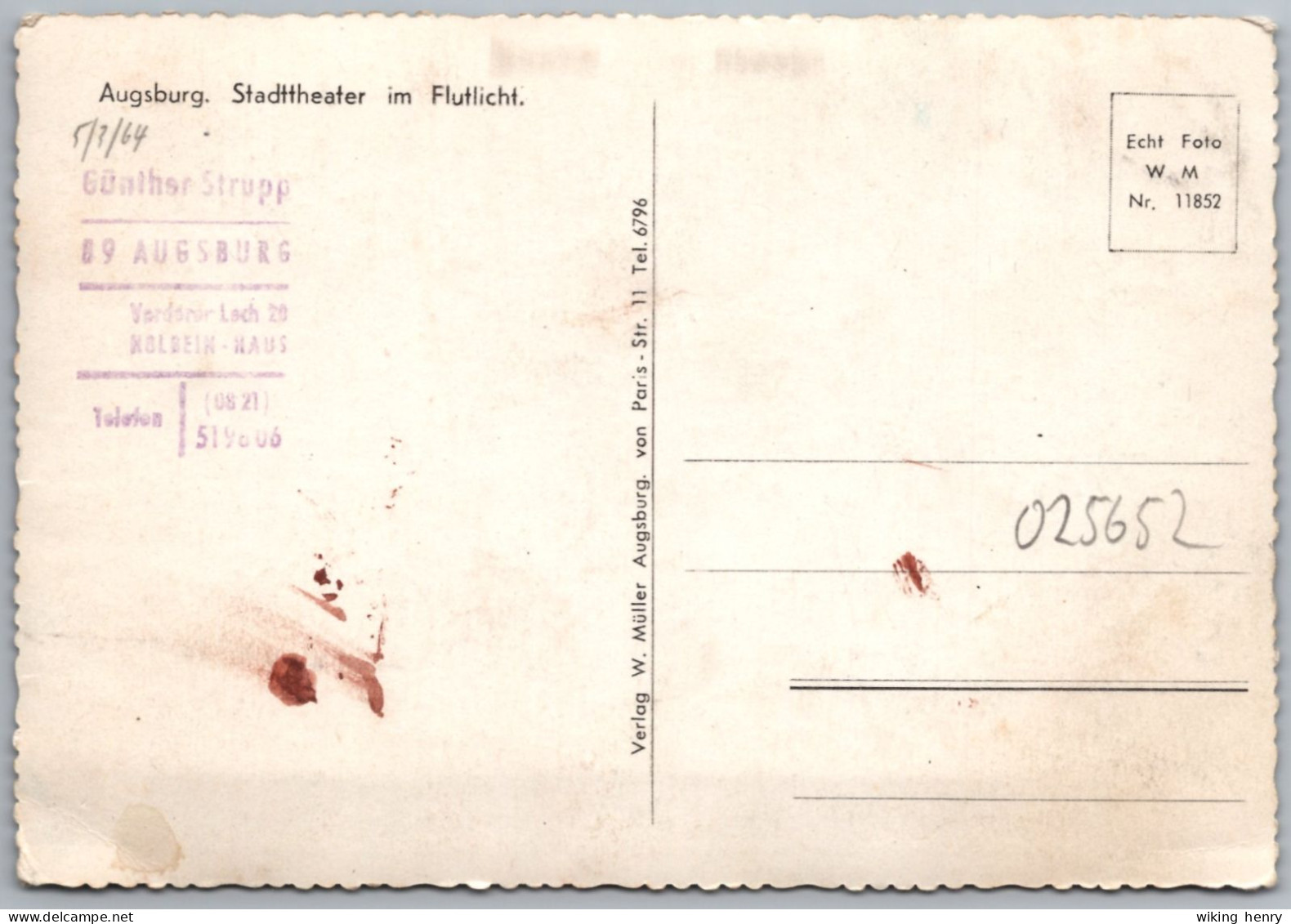 Augsburg - S/w Stadttheater Im Flutlicht - Mit Stempel Günther Strupp Holbeinhaus Heute Kunstverein Augsburg - Augsburg