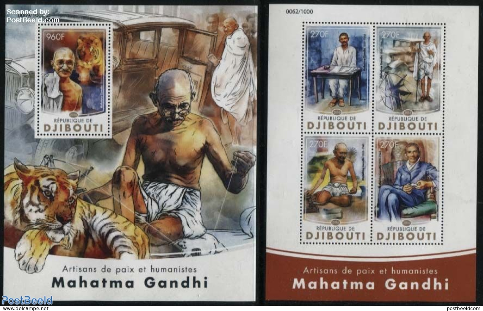 Djibouti 2016 Mahatma Gandhi 2 S/s, Mint NH, History - Nature - Gandhi - Politicians - Mahatma Gandhi