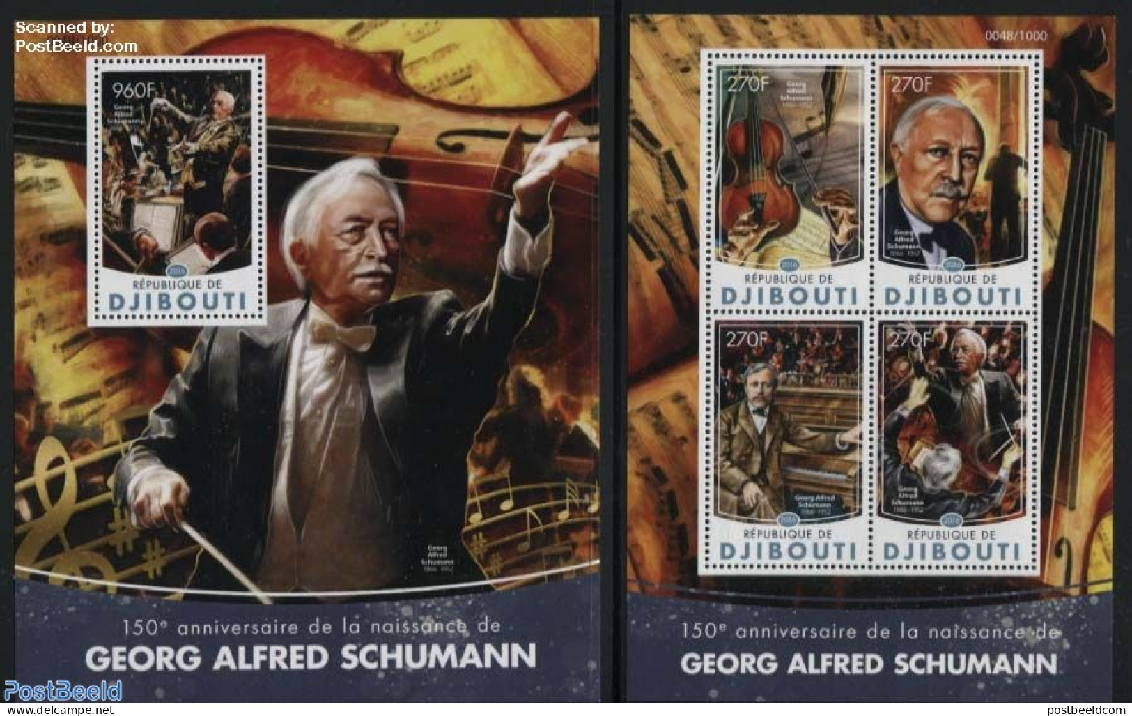 Djibouti 2016 Georg Alfred Schumann 2 S/s, Mint NH, Performance Art - Music - Musical Instruments - Musique