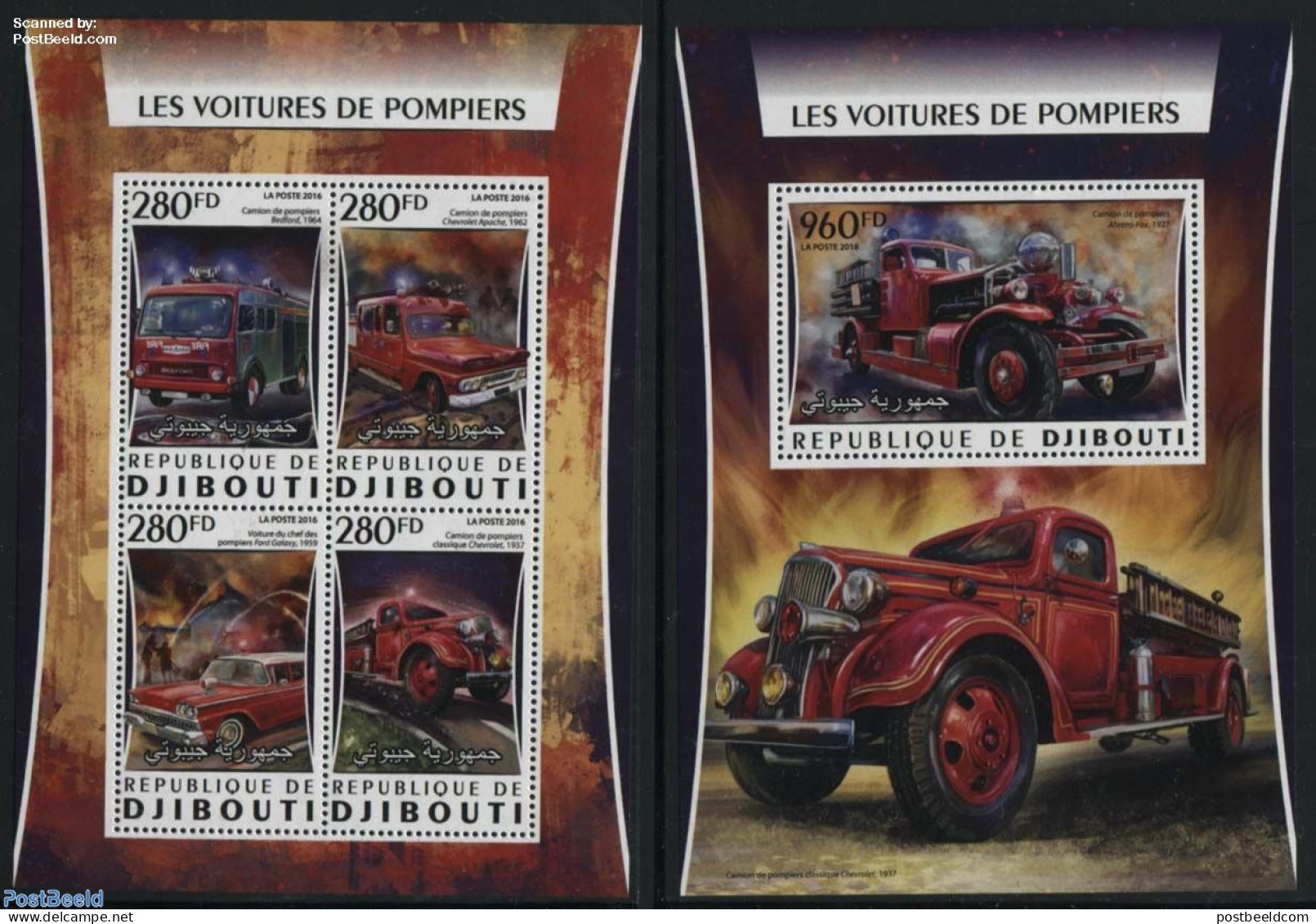 Djibouti 2016 Fire Engines 2 S/s, Mint NH, Transport - Automobiles - Fire Fighters & Prevention - Cars