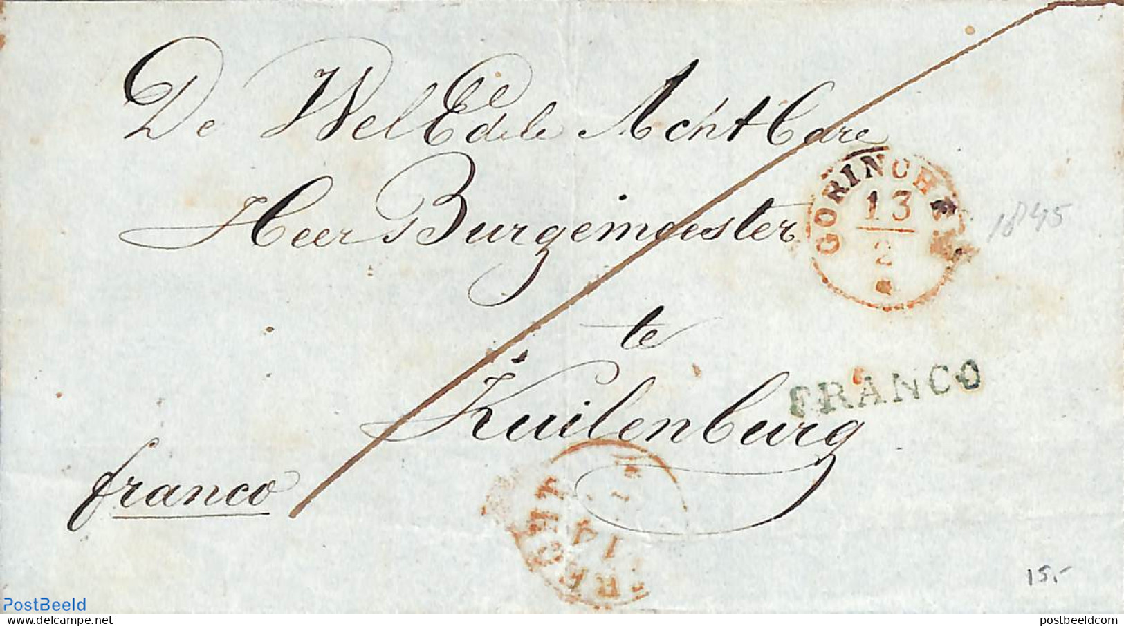 Netherlands 1845 Folding Cover To The Mayor Of Columborg, See Mark, Postal History - ...-1852 Prephilately