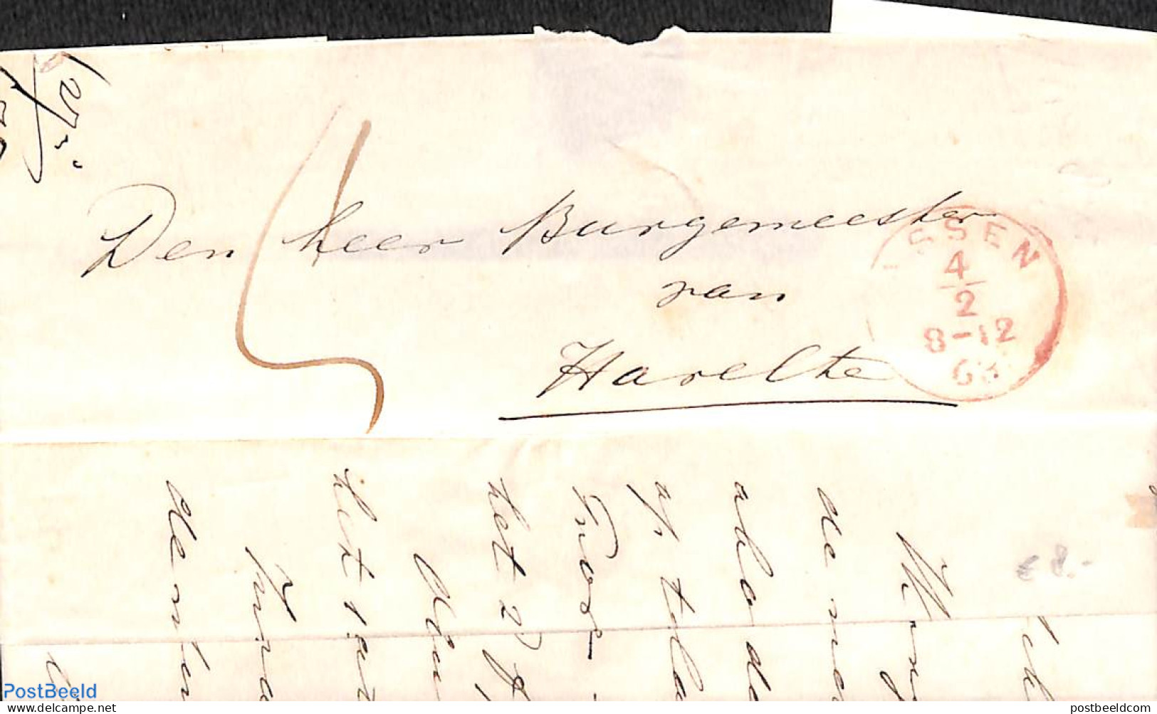 Netherlands 1863 Folding Letter From Assen To Havelte, Postal History - Lettres & Documents