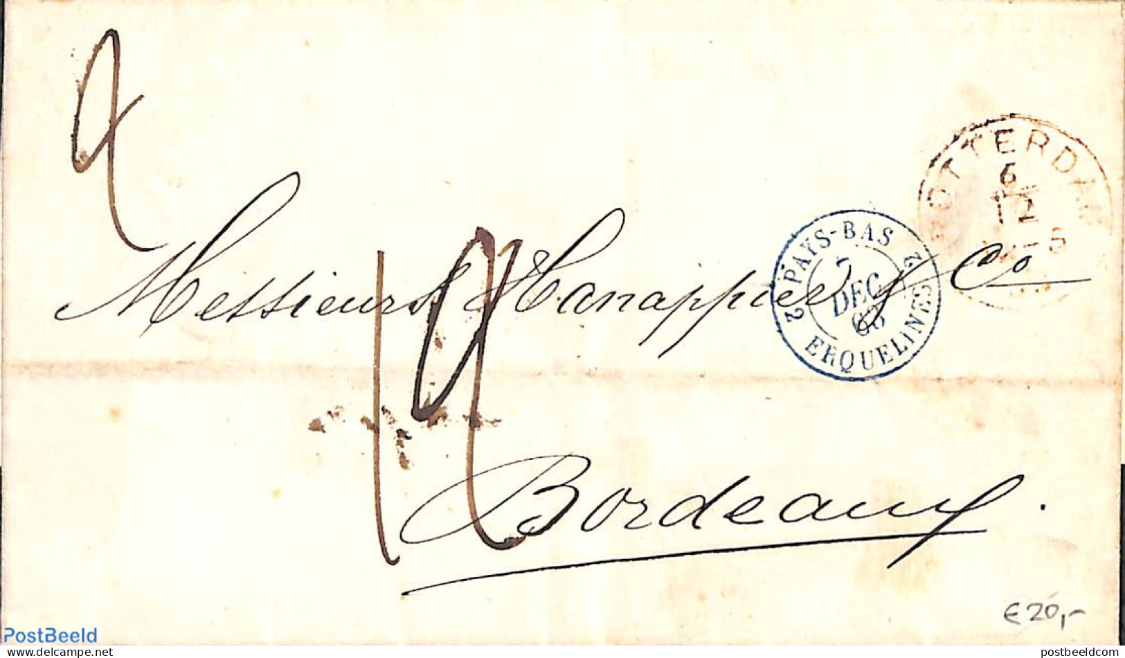 Netherlands 1863 Folding Letter From Rotterdan To Bordeaux, France. With Rotterdam And Pays-Bas Mark, Postal History - Brieven En Documenten