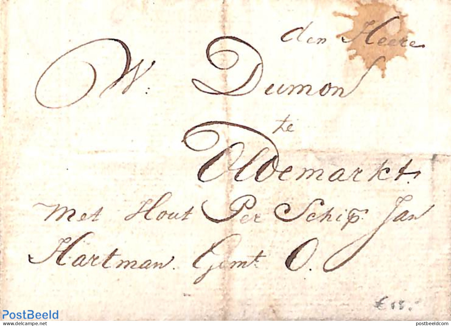 Netherlands 1825 Hand Writed Invoice From Zaanstad To Gent, Belgium, Postal History - ...-1852 Vorläufer