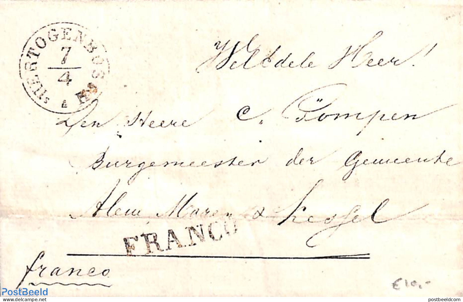 Netherlands 1840 Folded Cover From S Hertogenbosch (see Mark) To Maren & Kessel, Postal History - ...-1852 Precursori