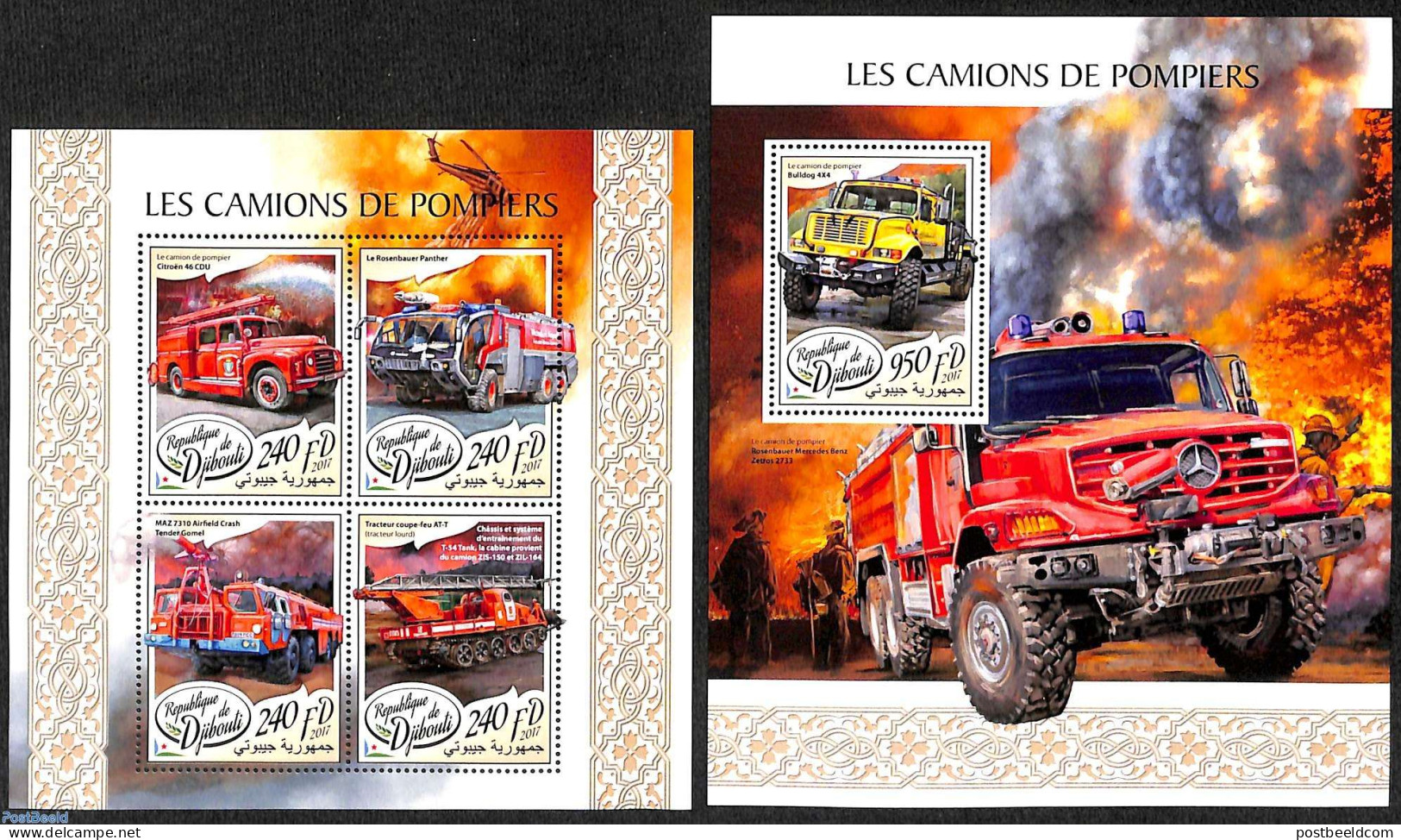 Djibouti 2017 Fire Engines 2 S/s, Mint NH, Transport - Fire Fighters & Prevention - Bombero