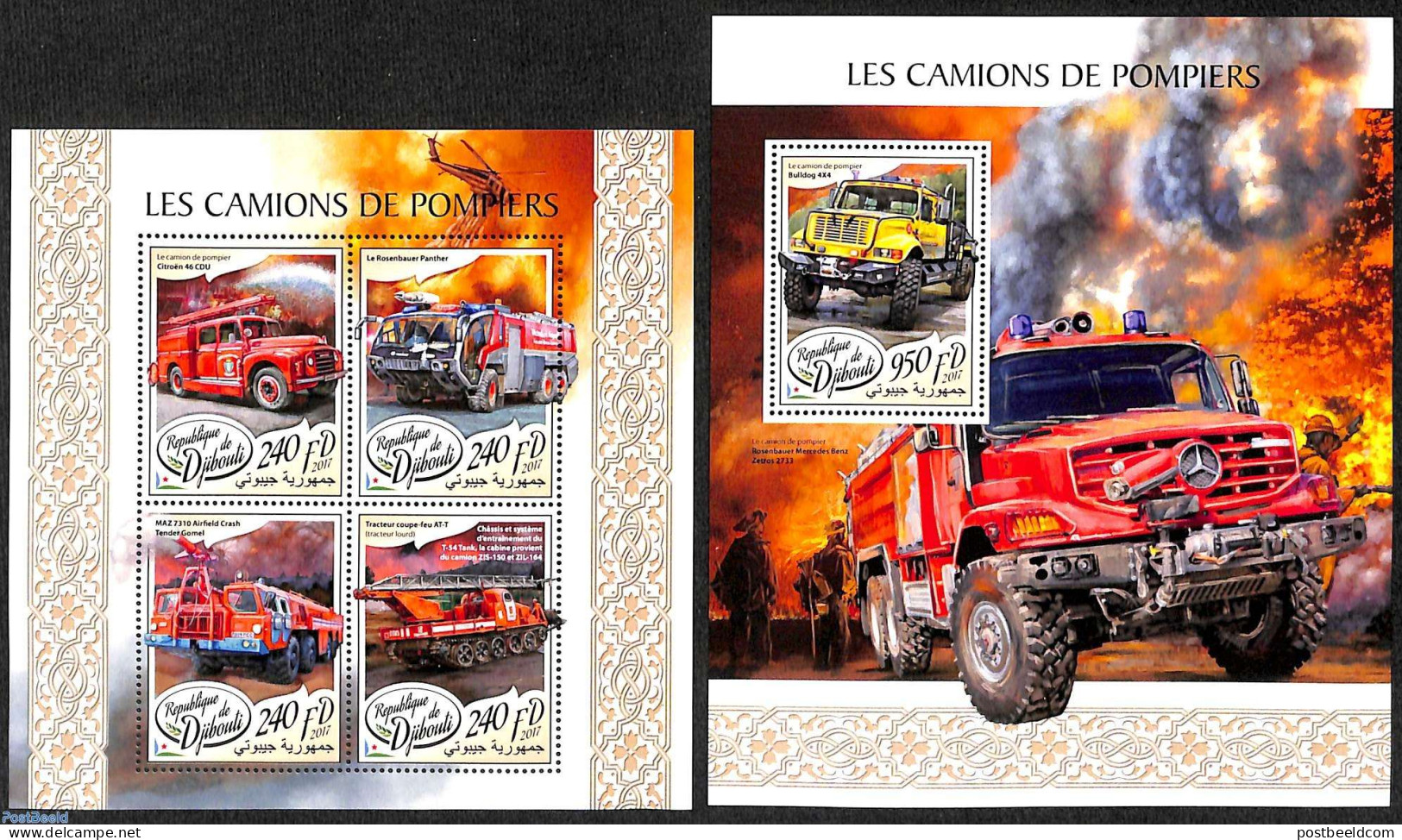 Djibouti 2017 Fire Engines 2 S/s, Mint NH, Transport - Fire Fighters & Prevention - Pompieri