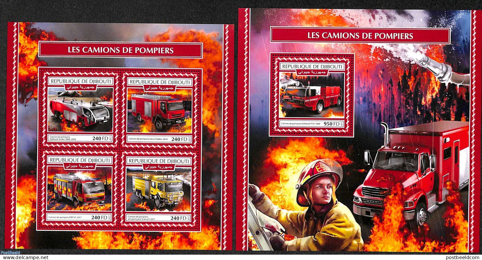 Djibouti 2017 Fire Fighters 2 S/s, Mint NH, Transport - Automobiles - Fire Fighters & Prevention - Automobili