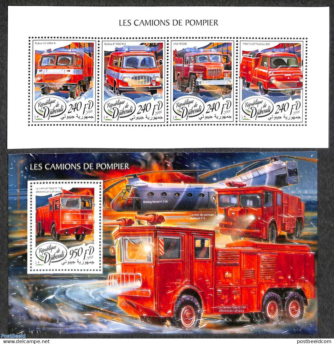 Djibouti 2018 Fire Fighters 2 S/s, Mint NH, Transport - Automobiles - Fire Fighters & Prevention - Autos