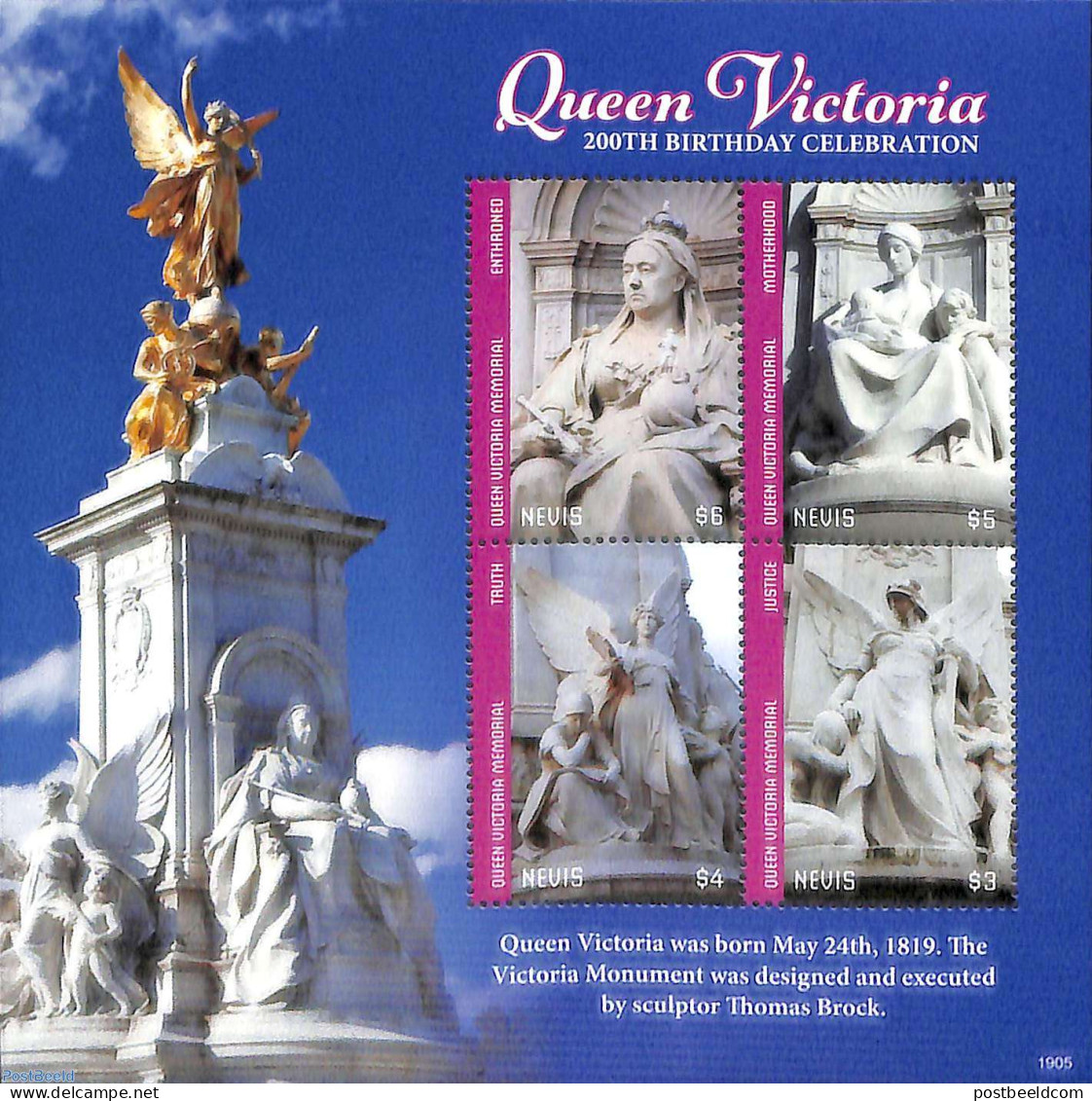 Nevis 2019 Queen Victoria 4v M/s, Mint NH, History - Kings & Queens (Royalty) - Art - Sculpture - Königshäuser, Adel