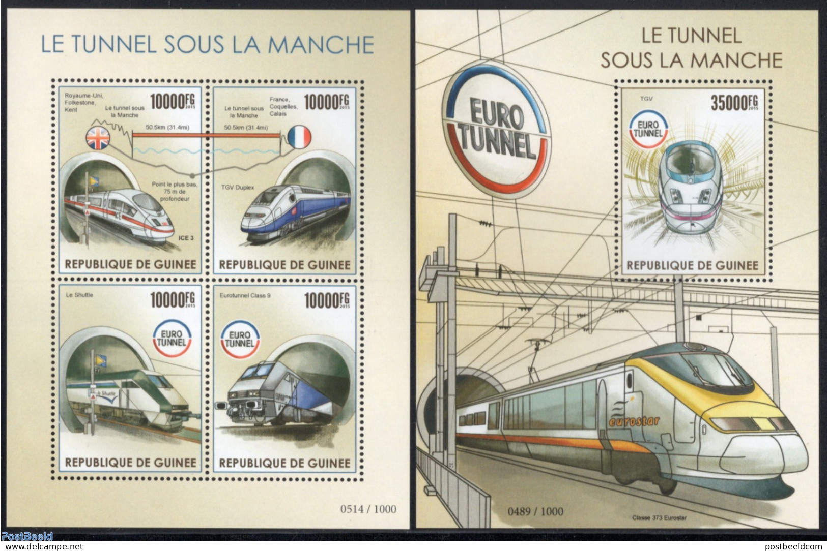 Guinea, Republic 2015 Railways Eurotunnel 2 S/s, Mint NH, Transport - Railways - Trains