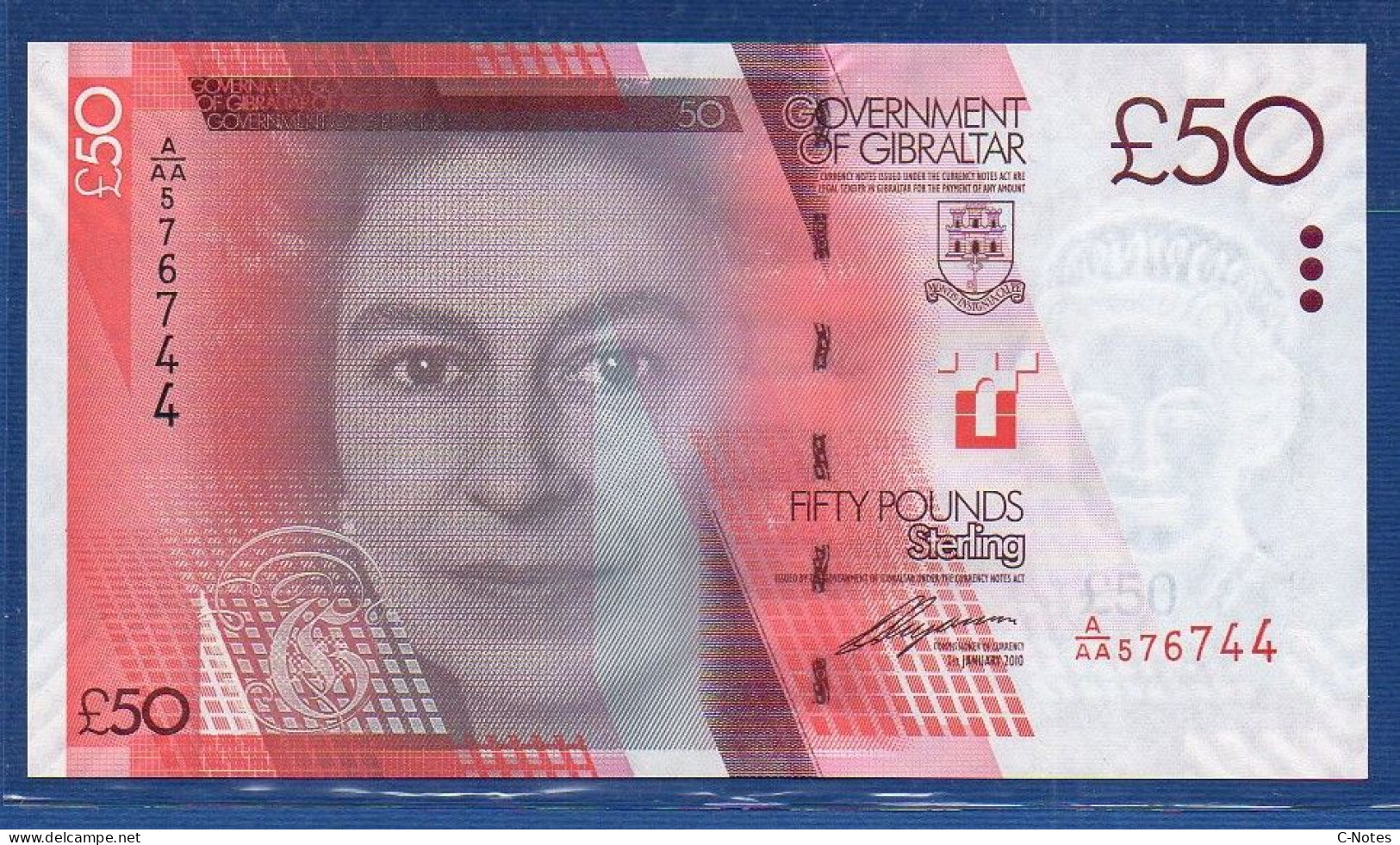 GIBRALTAR - P.38– 50 Pounds 2010 UNC, S/n A/AA 576744 - Gibraltar