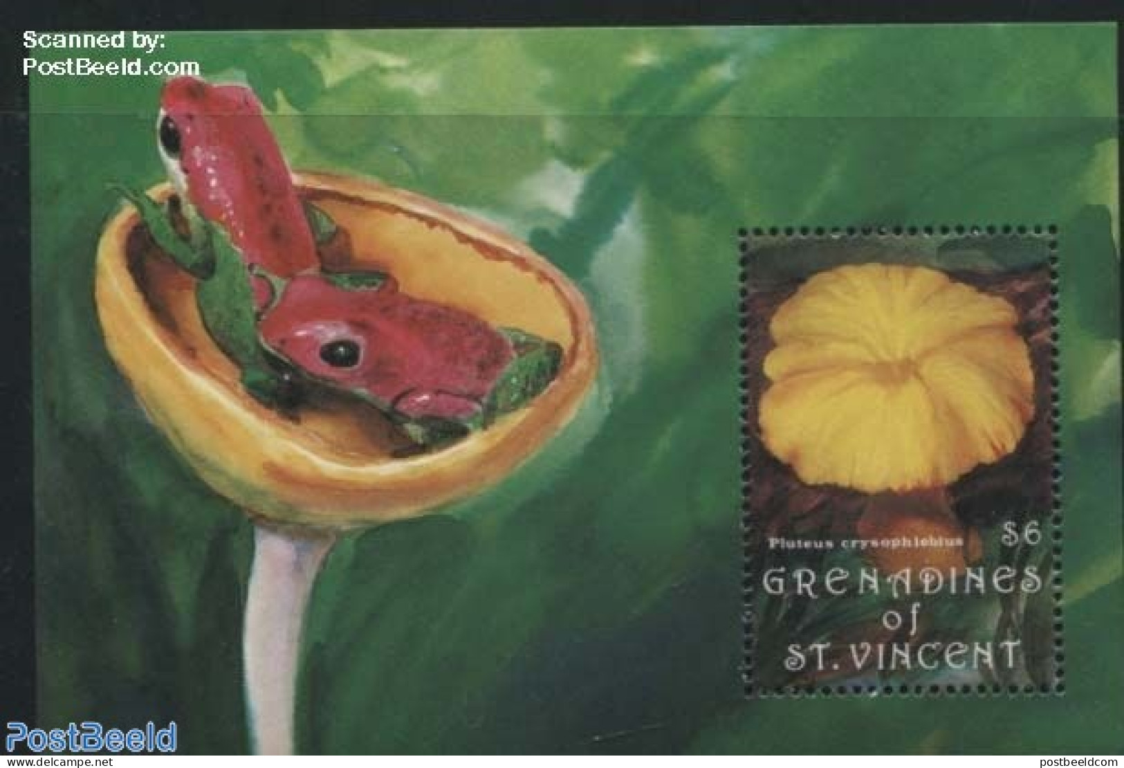 Saint Vincent & The Grenadines 1992 Pluteus Chrysoplebius S/s, Mint NH, Nature - Mushrooms - Champignons