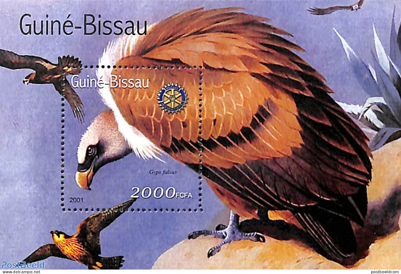 Guinea Bissau 2001 Vulture, Rotary S/s, Mint NH, Nature - Various - Birds - Birds Of Prey - Rotary - Rotary, Club Leones