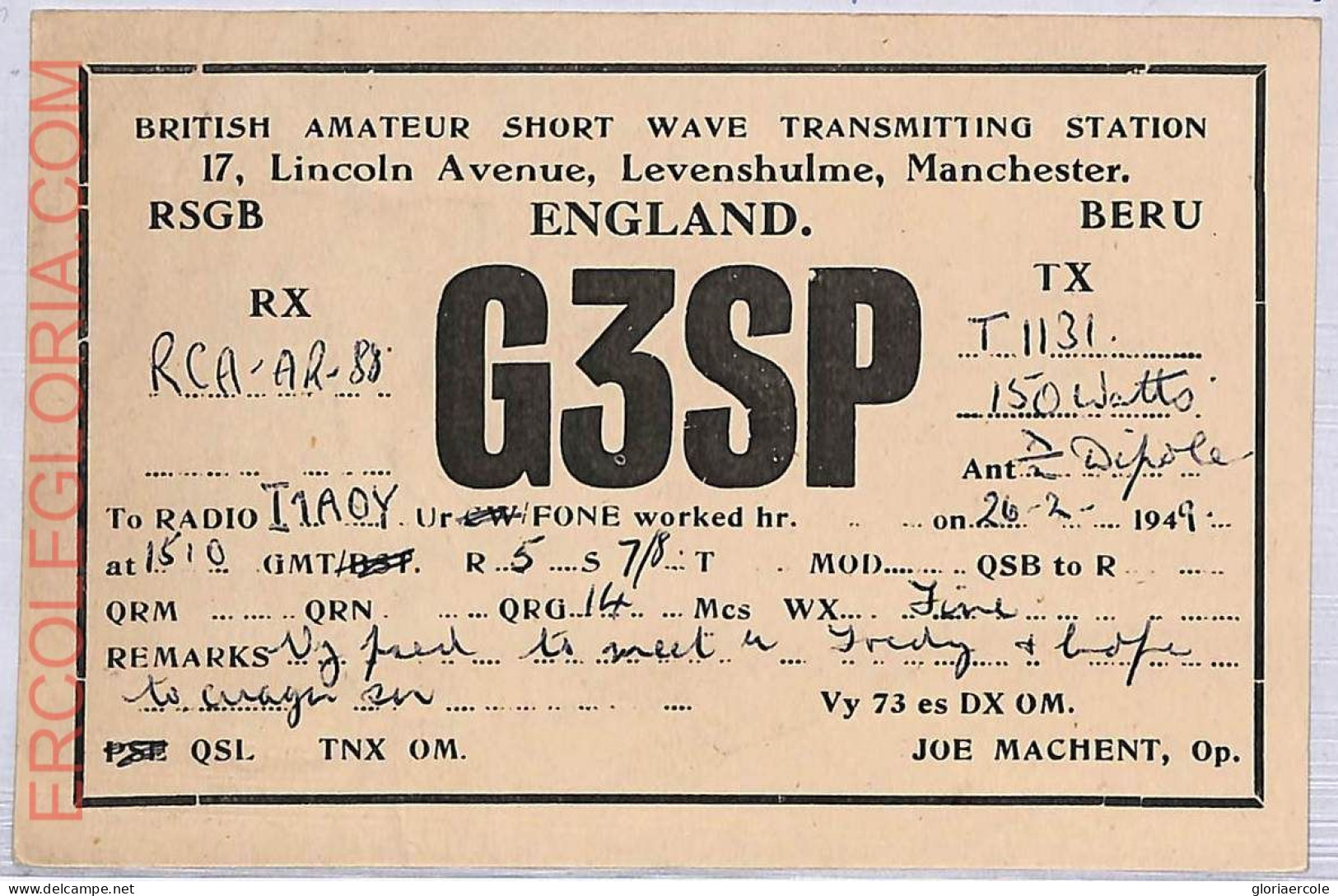 Ad9159 - GREAT BRITAIN - RADIO FREQUENCY CARD - England - 1949 - Radio